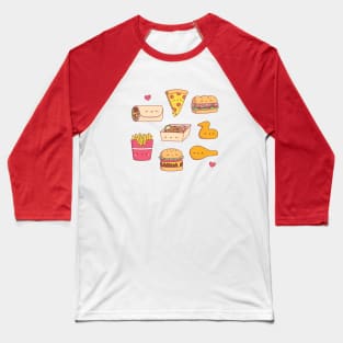 Cute Food Takeaway Doodles Baseball T-Shirt